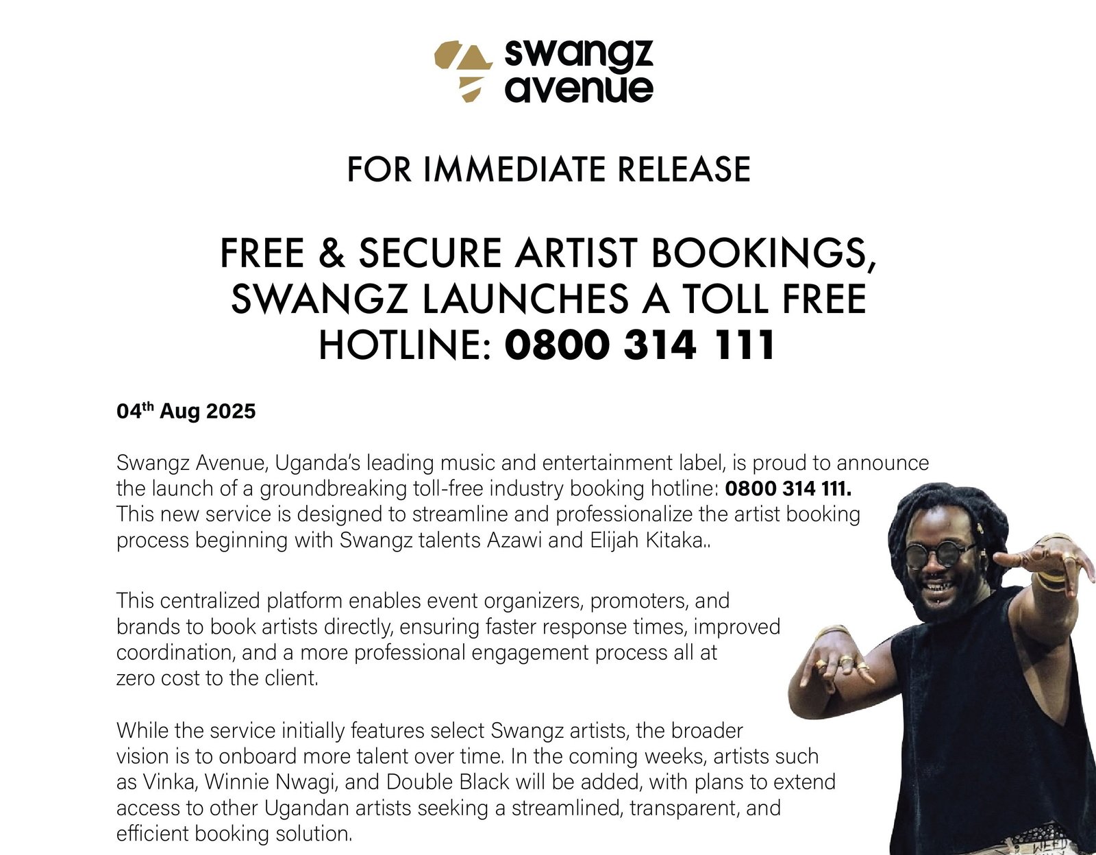 Revolutionizing Talent Bookings: Swangz Avenue Launches Uganda’s First Toll-Free Artist Hotline